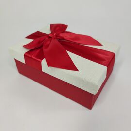 Подарочная коробка с атласным бантом цвет красно-бежевый, Размеры ДхШхВ, см: 16 х 10 х 6, фото 