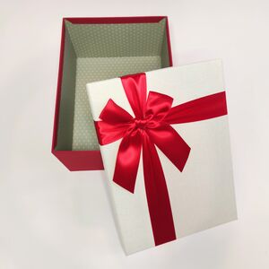 Подарочная коробка с атласным бантом 28 Х 21 Х 12 цвет красно-бежевый, Размеры ДхШхВ, см: 28 х 21 х 12, фото 