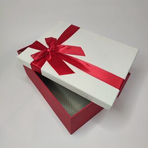 Подарочная коробка с атласным бантом 30 Х 22 Х 13 цвет красно-бежевый, Размеры ДхШхВ, см: 30 х 22 х 13, фото 