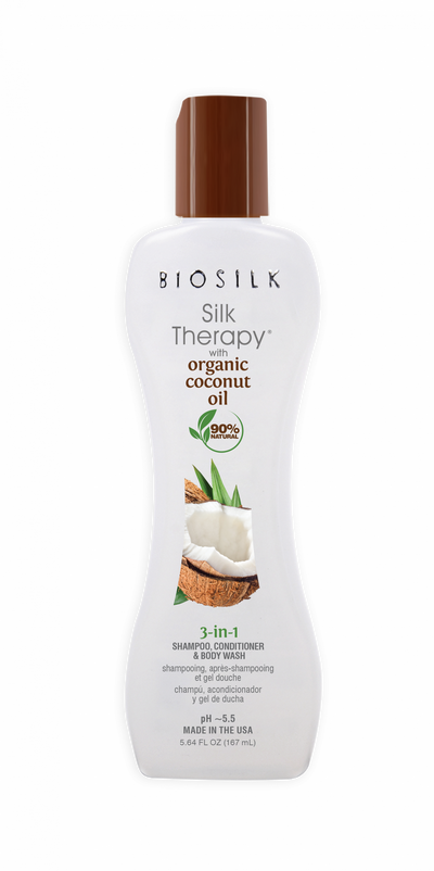 Средство 3-в-1 Шампунь + Кондиционер + Гель для душа Biosilk Silk Therapy Organic Coconut Oil 3-in-1 Shampoo, Conditioner & Body Wash 355 мл BSTOC12-2, фото 